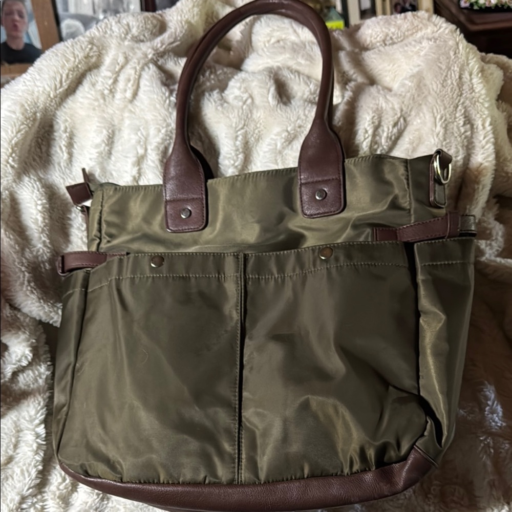 Signature Brand Olive And Brown Tote Bag